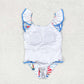 S0277 Baby Girls Blue Boats Bow Top Bummie Bows Swimsuits