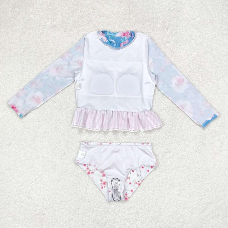 S0168 Baby Girls Long Sleeve Flower Print two pieces swimsuits