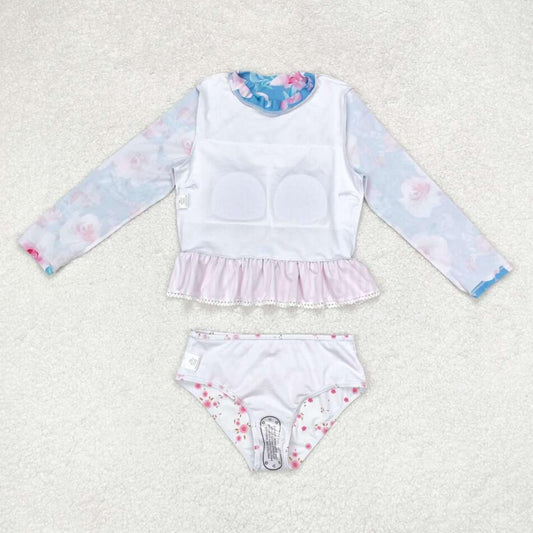 S0168 Baby Girls Long Sleeve Flower Print two pieces swimsuits