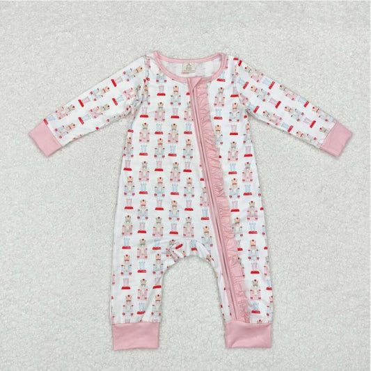 LR1185 Baby Girls Christmas Soldier Pink Bamboo Romper