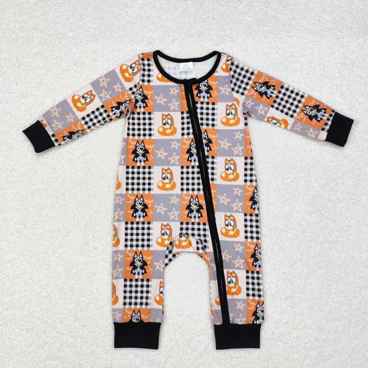 LR1484 Baby Boys Halloween Cartoon Dog Long Sleeve Zip Romper