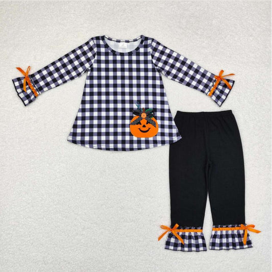 GLP1674 Baby Girls Halloween Pumpkin Ruffle Pants Outfit