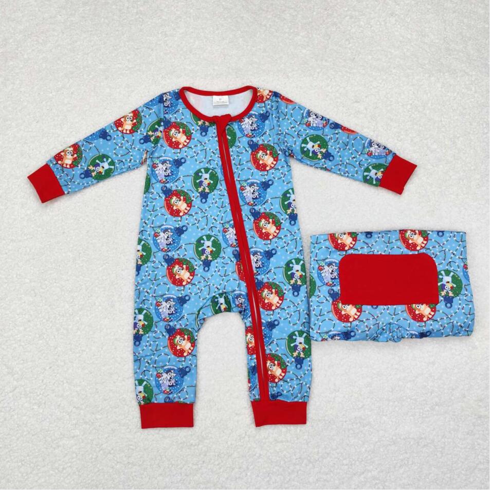 LR1315 Baby Boys Christmas Cartoon Dog Zipper Romper