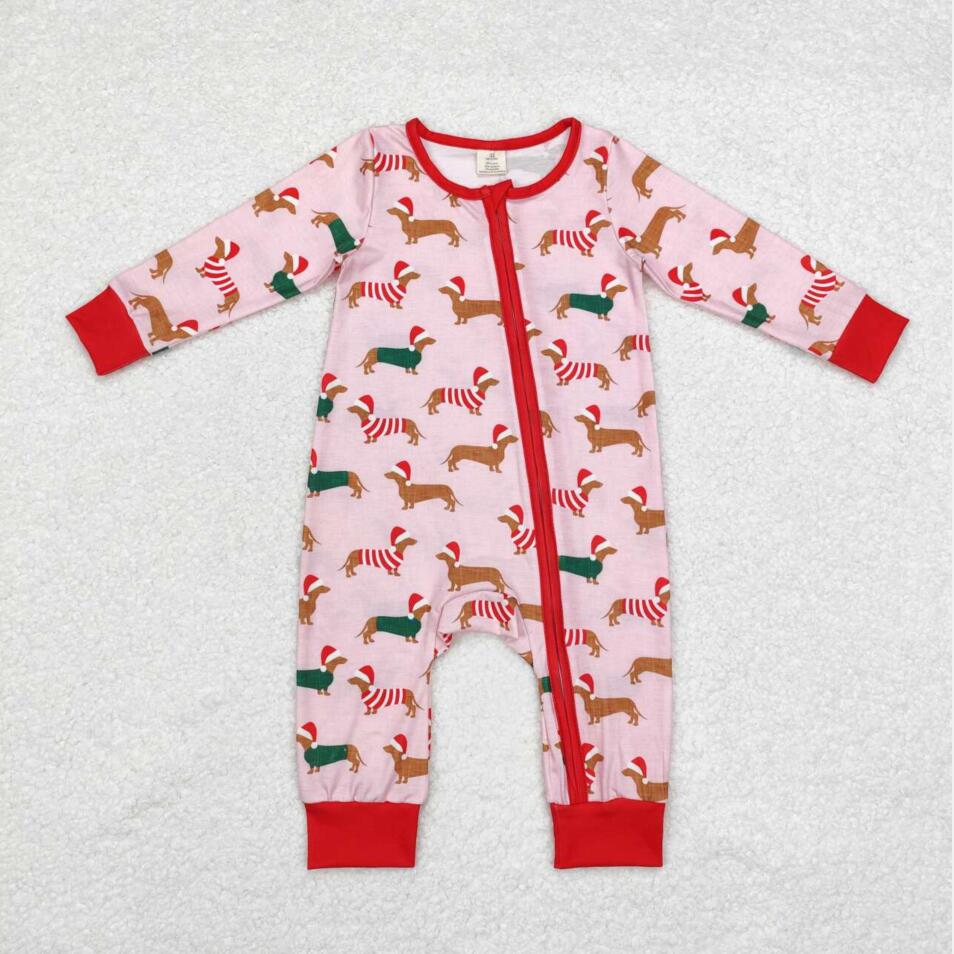 LR1081 Baby Boys Christmas Dog Zipper Romper