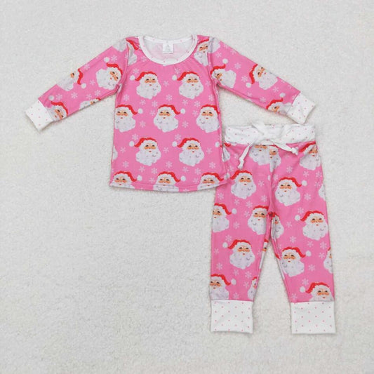 GLP1583 Baby Girls Christmas Santa Pink Bamboo Pajama Set