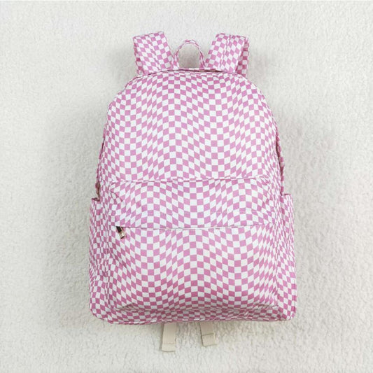 BA0245 Baby Kids Girls Pink Checkered Backpack Zip Back Bags