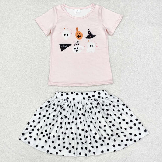 GSD1407 Baby Girls Halloween Pumpkin Top Skirts Clothes Sets