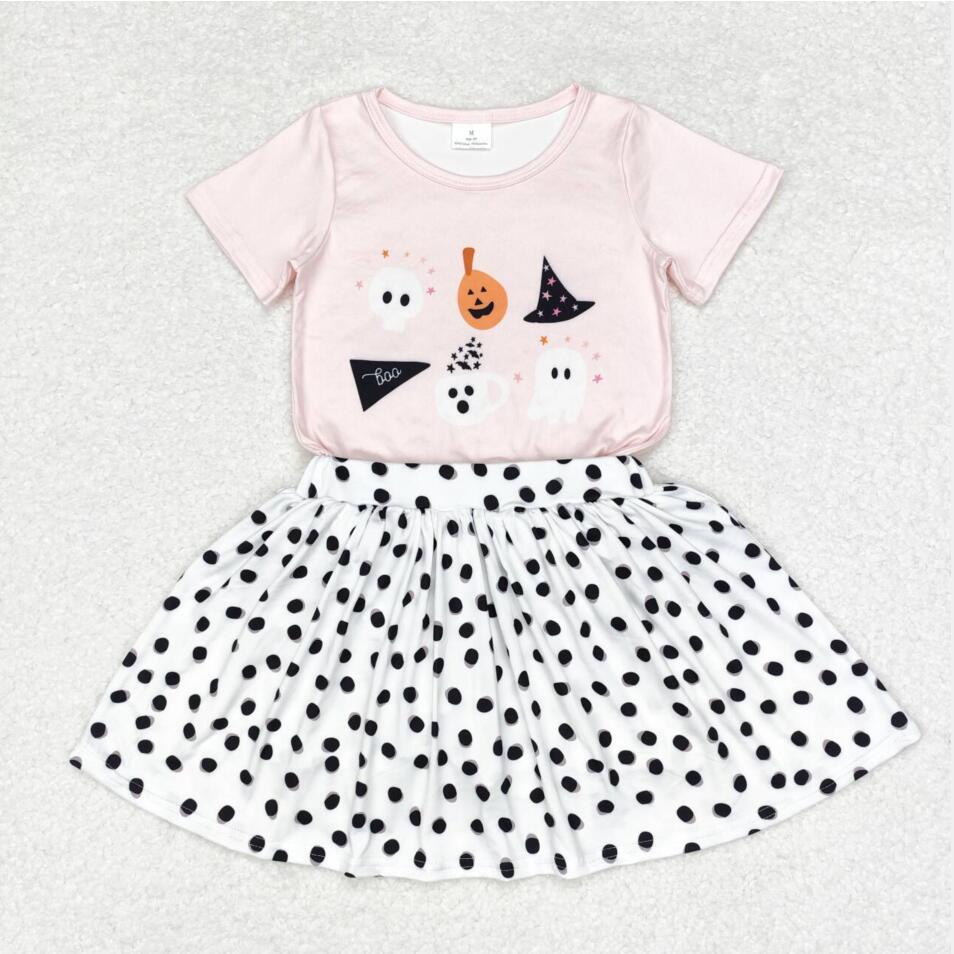 GSD1407 Baby Girls Halloween Pumpkin Top Skirts Clothes Sets