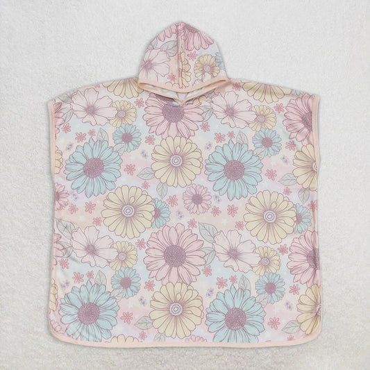 RTS NO MOQ Baby Kids swimming cover up S0327 Children Pink Flowers Terry Swim Towel Cover Ups