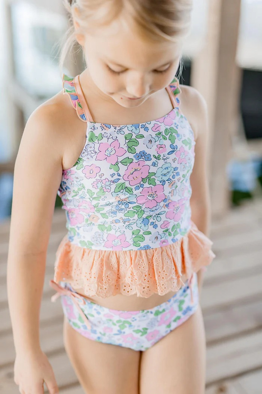 S0414 Flower Kid Summer Clothing Children Shorts Sleeve Top Outfit