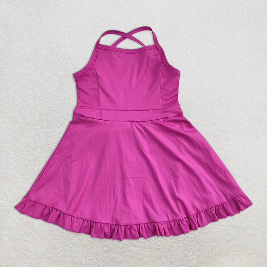 RTS NO MOQ Baby Girls Summer Kids Dresses S0441 Wine Knit Knee Length Active Wear Athletic Dresses