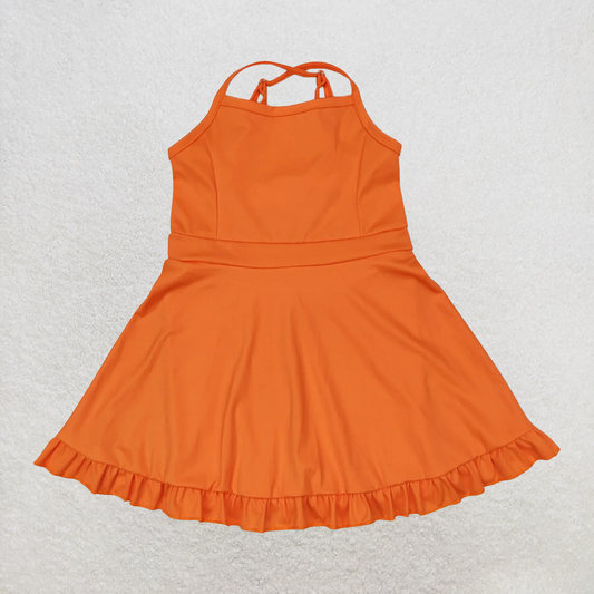 RTS NO MOQ Baby Girls Summer Kids Dresses S0442 Orange Knit Knee Length Active Wear Dresses