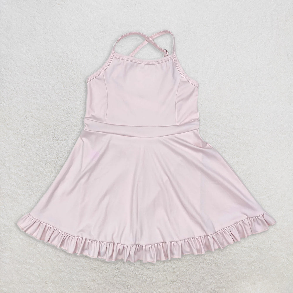 RTS NO MOQ Summer Baby Girls Dresses S0443 Pink Knit Knee Length Active Wear Dresses