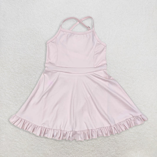RTS NO MOQ Summer Baby Girls Dresses S0443 Pink Knit Knee Length Active Wear Dresses