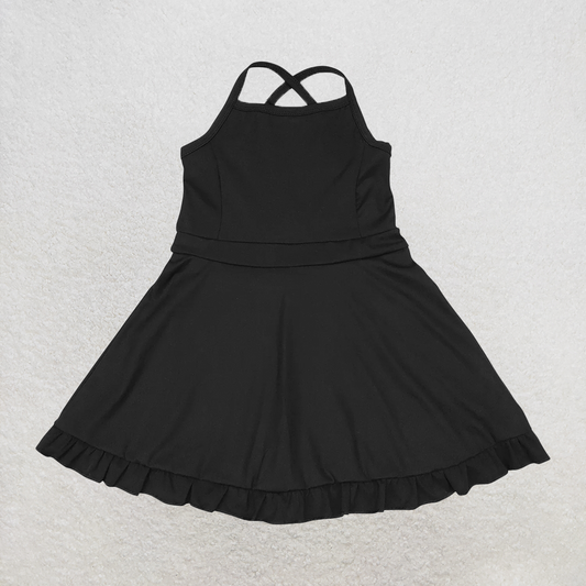 RTS NO MOQ Baby Girls Summer Kids Dresses S0446 Black Knit Knee Length Active Wear Dresses