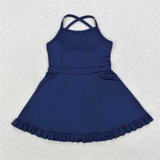 RTS NO MOQ Baby Girls Summer Kids Dresses S0456 Navy Athletic Active Wear Knee Length Dresses