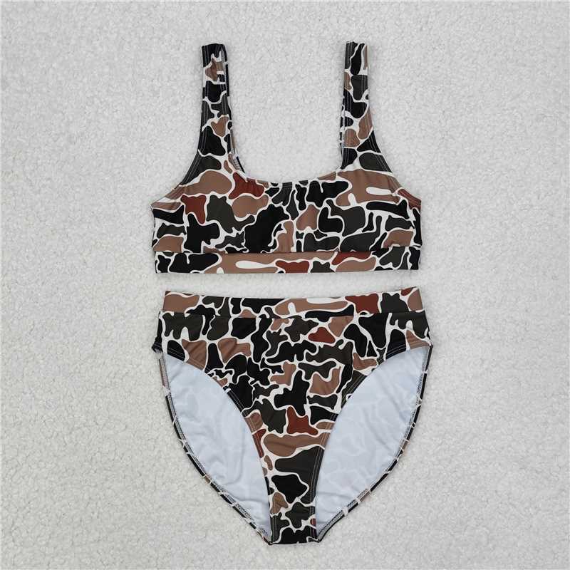 RTS NO MOQ Adult Women Summer Sets S0480 Duck Brown Camo Top Bottom Swimsuits Sets