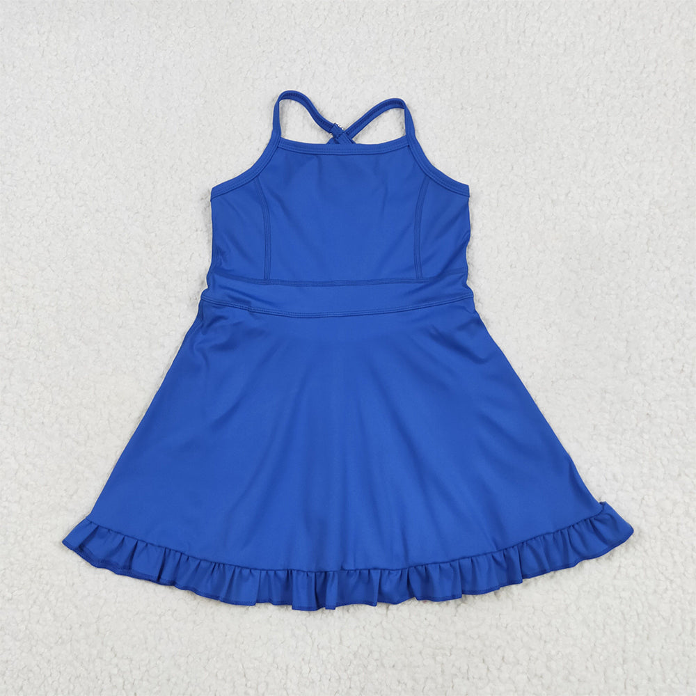 6.3 RTS NO MOQ Summer Baby Girls Dresses S0551 Royal Blue Knit Knee Length Active Wear Athletic Dresses