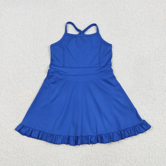 6.3 RTS NO MOQ Summer Baby Girls Dresses S0551 Royal Blue Knit Knee Length Active Wear Athletic Dresses
