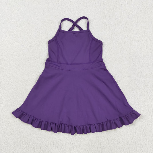 5.29  RTS NO MOQ Summer Baby Girls Dresses S0554 Purple Athletic Active Wear Knee Length Dresses