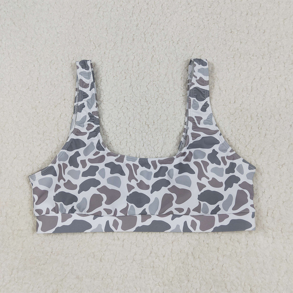 6.11 RTS NO MOQ Adult Women Summer Tops S0556 Light Grey Camo Bra Swim Top