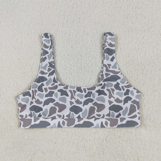 6.11 RTS NO MOQ Adult Women Summer Tops S0556 Light Grey Camo Bra Swim Top