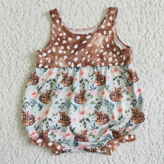 6.21 RTS NO MOQ Baby Boys Summer Bodysuit SR0018 Sleeveless Deer Print Rompers