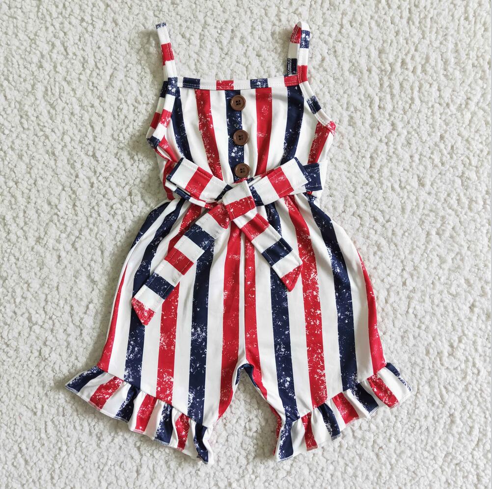 SR0032 4th of july stripe Girl Ruffle Summer Boutique Jumpsuit