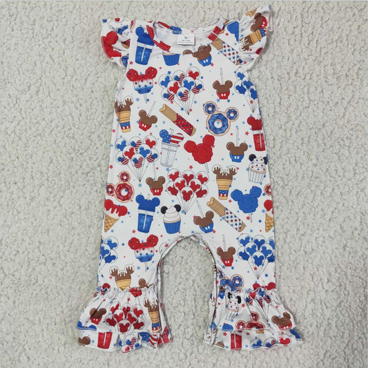 SR0047  Blue 4th of july Cute summer romper