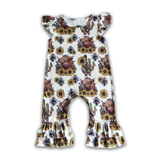 6.21 RTS NO MOQ Baby Girls Summer Bodysuit SR0048 Highland Cow Sunflower Rompers