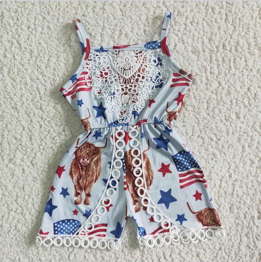 SR0053 4th of july stripe Girl Ruffle Summer Boutique Jumpsuit