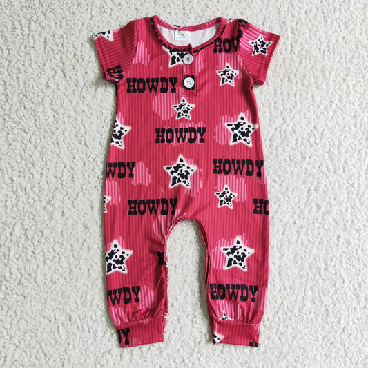 RTS NO MOQ Baby Girls Summer Bodysuit SR0073 Red Howdy Western Short Sleeve Rompers