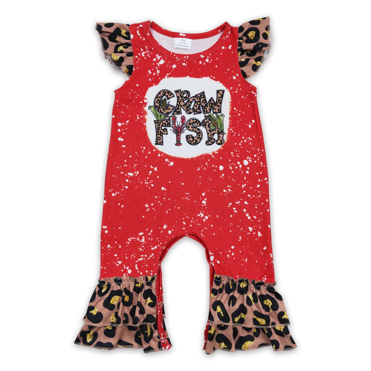 RTS NO MOQ Baby Girls Summer Bodysuit SR0149 Red Crawfish Flutter Sleeve Leopard rompers