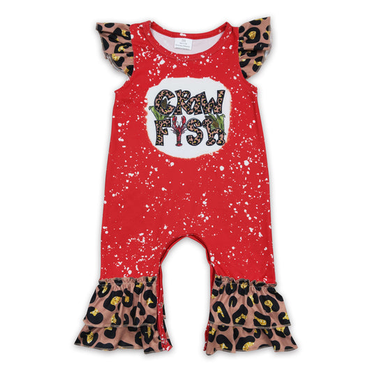 RTS NO MOQ Baby Girls Summer Bodysuit SR0149 Red Crawfish Flutter Sleeve Leopard rompers