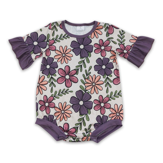 RTS NO MOQ Baby Girls Summer Bodysuit SR0168 Purple Short Sleeve Flowers Rompers