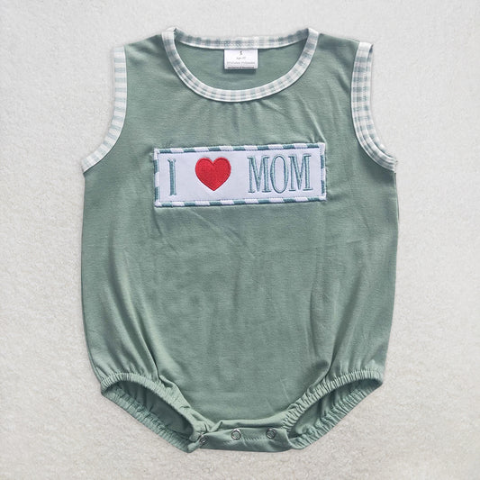 RTS NO MOQ Baby Boys Summer Bodysuit SR0238 I Love Mom Green Stripe Rompers