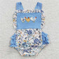 5.24 RTS NO MOQ Summer Sibling Baby Girls Blue Chicken Rompers Clothes Sets