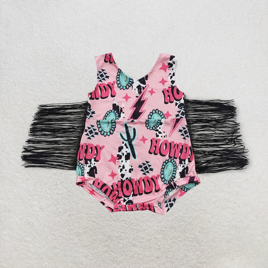 RTS NO MOQ Baby Girls Summer Bodysuit SR0324 Western Tassel Howdy Pink Rompers
