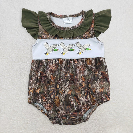 6.11 RTS NO MOQ Summer Baby Girls Bodysuit SR0358 Flutter Sleeve Camo Duck Rompers
