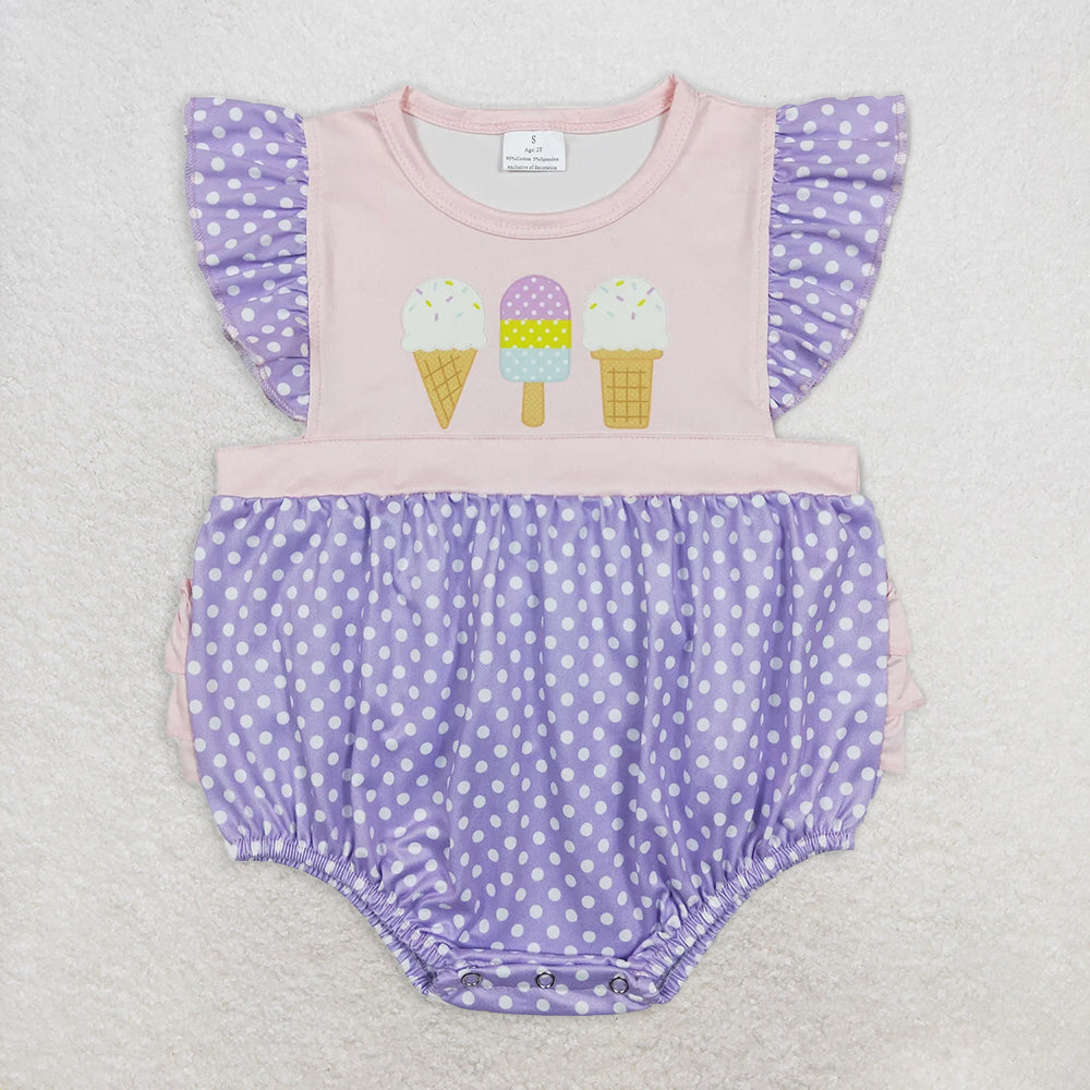 5.19 RTS NO MOQ Baby Girls Summer Bodysuit SR0377 Purple Popstick Ruffle Bubble Rompers