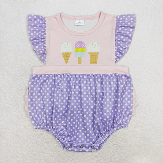 5.19 RTS NO MOQ Baby Girls Summer Bodysuit SR0377 Purple Popstick Ruffle Bubble Rompers