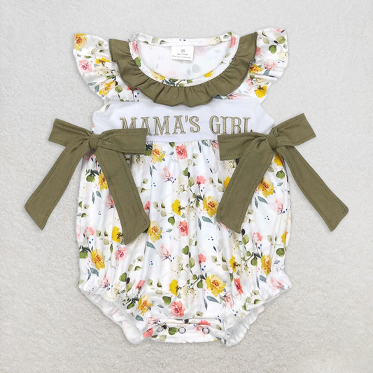 RTS NO MOQ Baby Girls Summer Bodysuit SR0478 Green Floral Bows Rompers