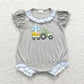 RTS NO MOQ Summer Sibling  Baby Boys Girls Easter Egges Tractor Short Sleeve Rompers Sets