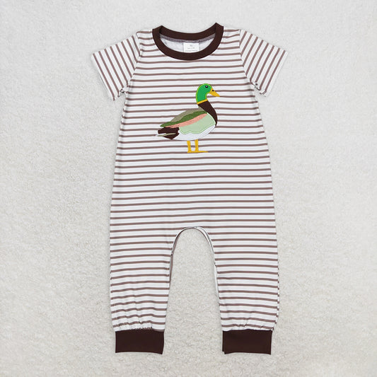 RTS NO MOQ Baby Boys Summer Bodysuit SR0517 Duck Brown Stripes Short Sleeve Rompers