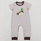 RTS NO MOQ Summer Sibling Baby Boys Duck Brown Embroidery Short Sleeve Stripe Romper Outfits