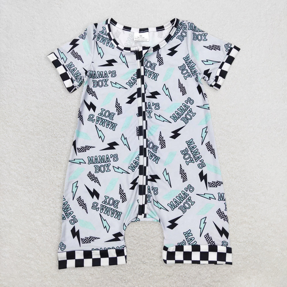 5.29 RTS NO MOQ Baby Boys Summer Bodysuit SR0563 Mama's Boy Zip Short Sleeve Rompers