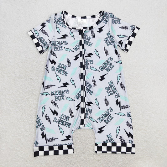 5.29 RTS NO MOQ Baby Boys Summer Bodysuit SR0563 Mama's Boy Zip Short Sleeve Rompers