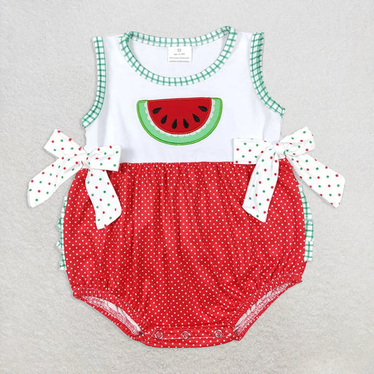 6.20 RTS NO MOQ Summer Baby Girls Bodysuit SR0593 Sleeveless Watermelon Bows Ruffle Rompers