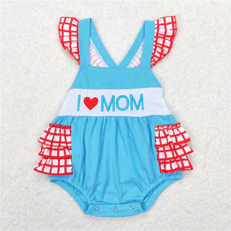 RTS NO MOQ Summer Sibling Baby Girls Toddler I Love Mom Flutter Sleeve Sibling Designs