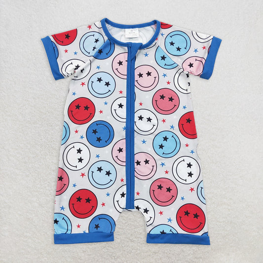 5.29 RTS NO MOQ Baby Boys Summer Bodysuit SR0692 Short Sleeve 4th Of July Smile Rompers